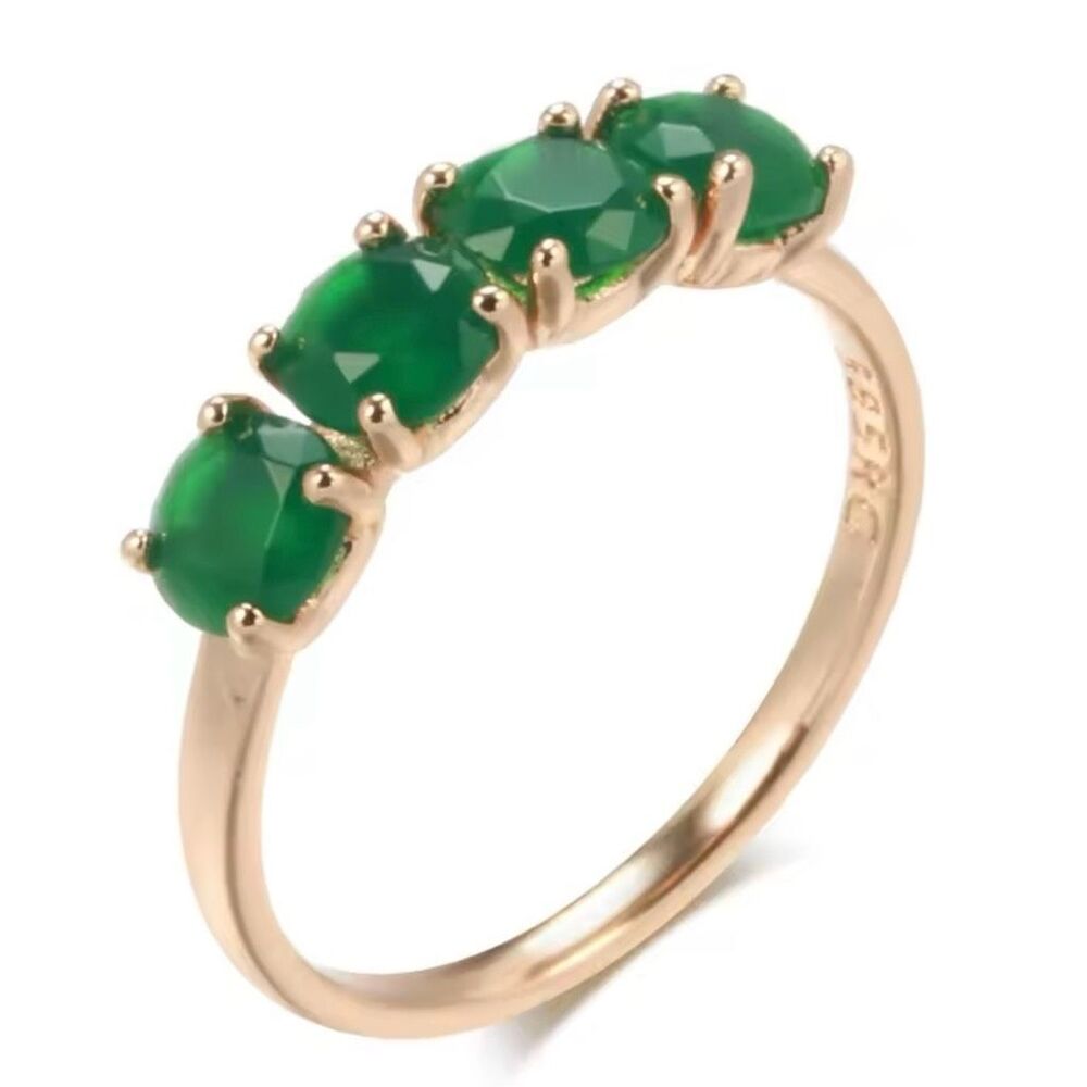Stunning Round 4 Stone Emerald 18k Gold Prong Set Ring Womens Size 10 New